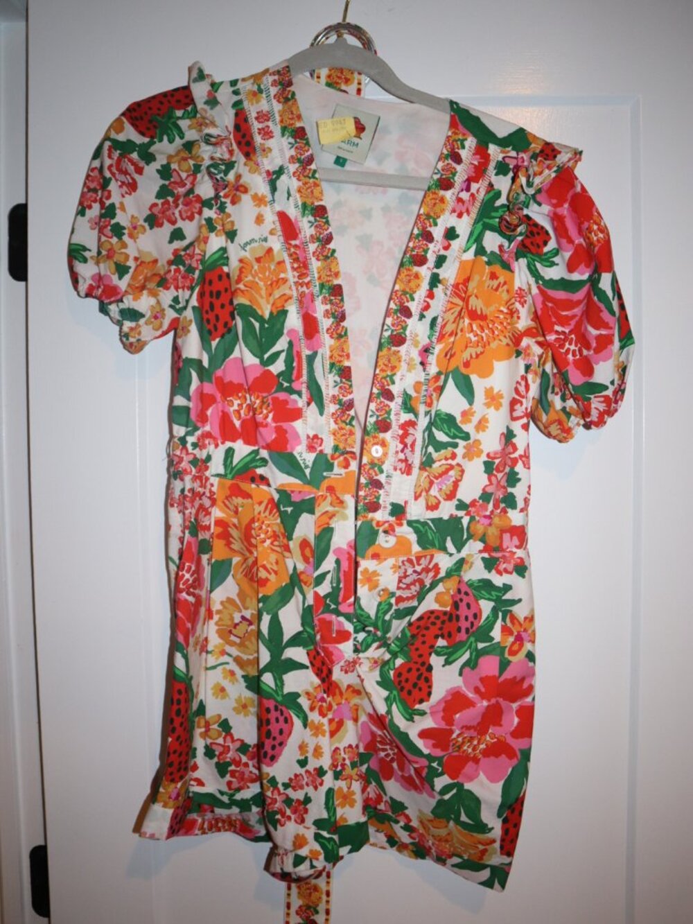 FARM Rio Flowerful Sketch Strawberry Floral Belted Romper Size S